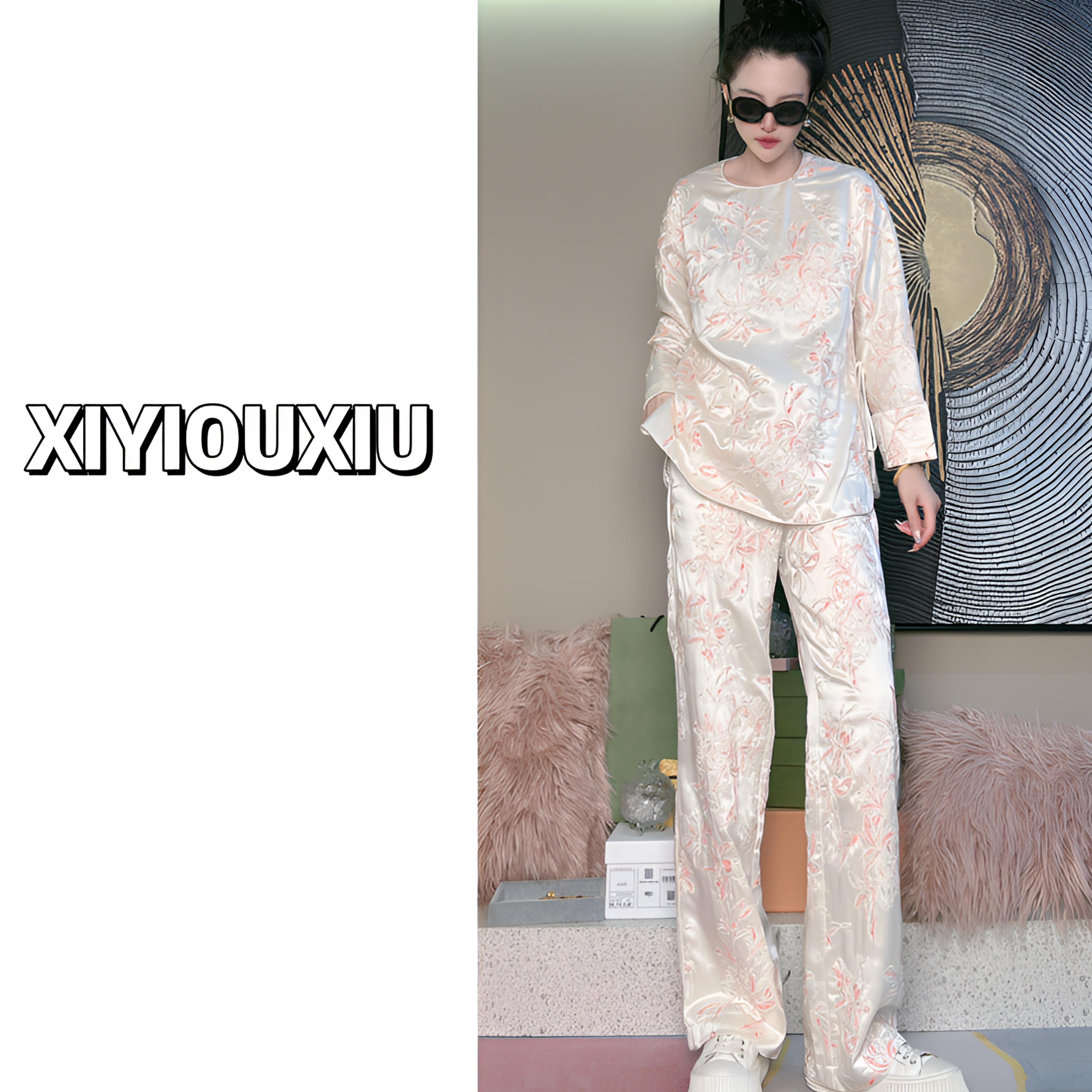 辰曦同款【花丛美仙】早秋款新中式重工刺绣亮片两件套