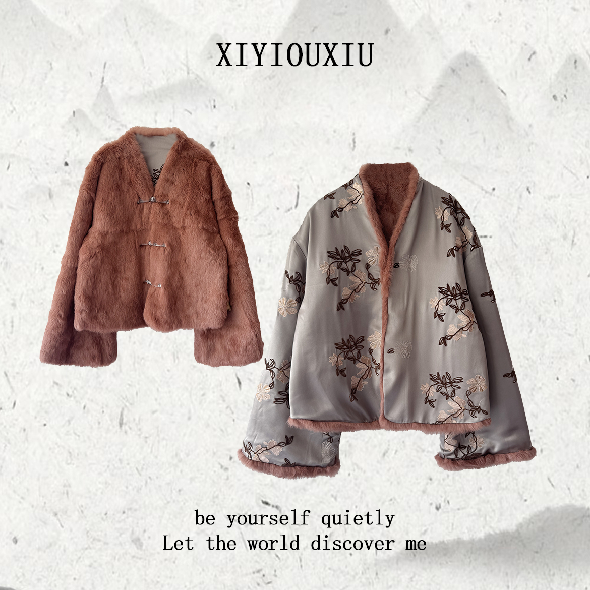 辰曦同款【花颜伊人】高定款新中式进口醋酸拼兔毛两面穿外套