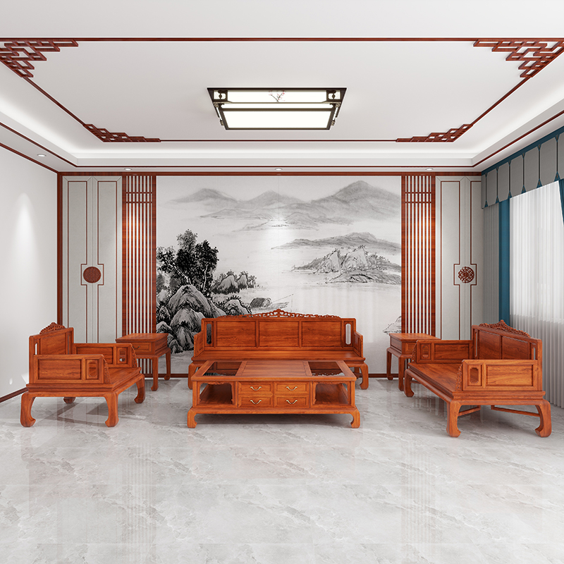 刺猬紫檀新中式金瑜家用简约客厅办公室中式组合轻奢