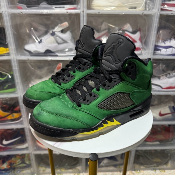 95新可配盒/42.5码/AJ5 俄勒冈 高帮篮球鞋 黑绿色