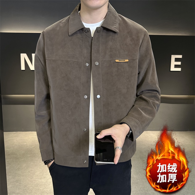 【品质男】秋冬夹克上新款痞帅潮流时尚休闲高级感翻领麂皮男士外套