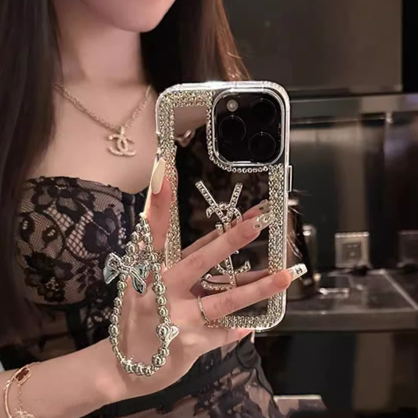 镜面水钻苹果15手机壳iPhone14补妆镜13promax防摔12奢华保护壳女