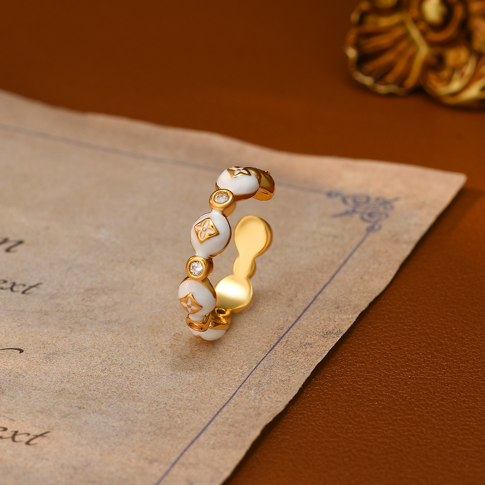 铜合金合成锆石戒指 简约奢华不规则开口戒女，气质轻奢法式百搭