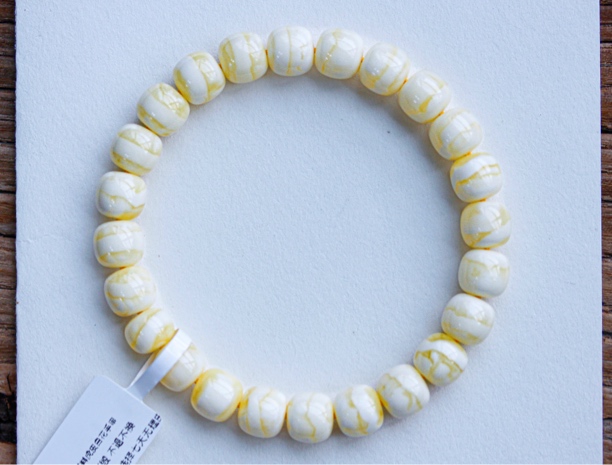 同料9.2mm俄料瓷白顺纹老型手串 10.43克 精工 蜡质 纹路俱佳