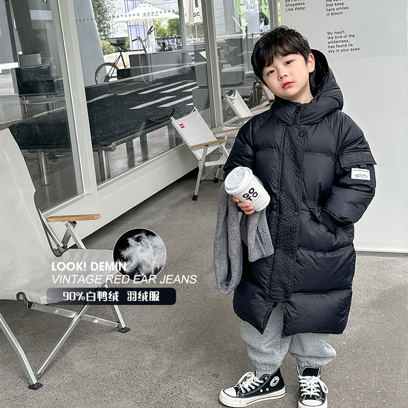  【现货】儿童羽绒服男童外套中长款韩版保暖中大童冬装童装2025新