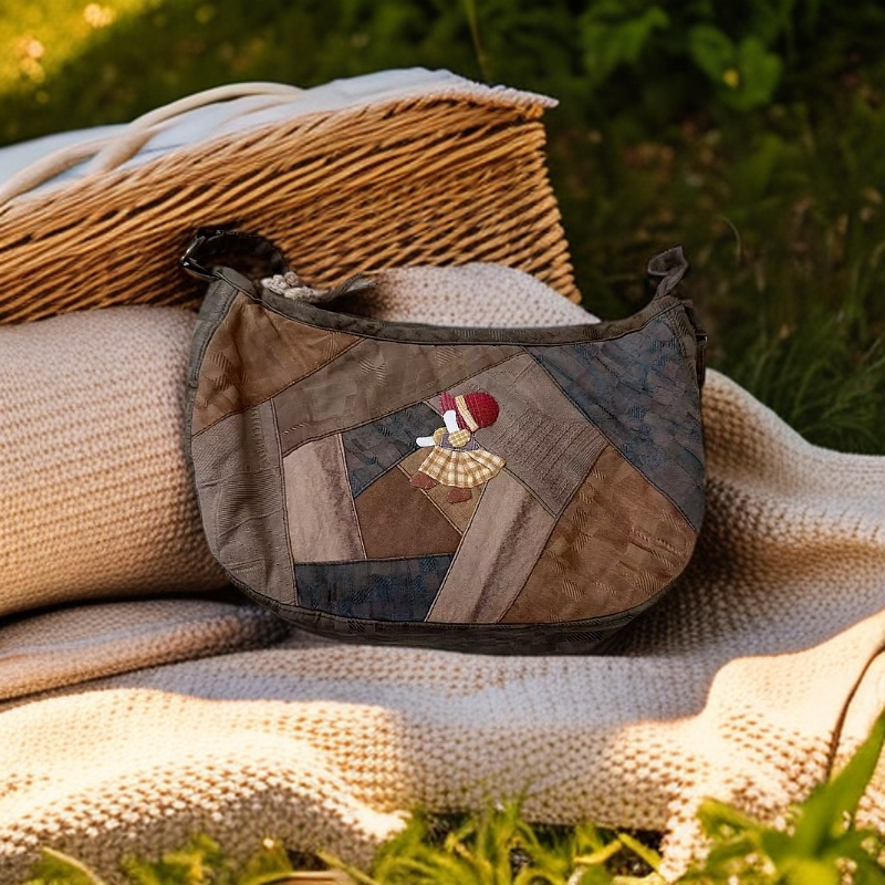 古着vintage包包 拼布包百搭肩包单肩时尚印花手提包饭盒包休闲包