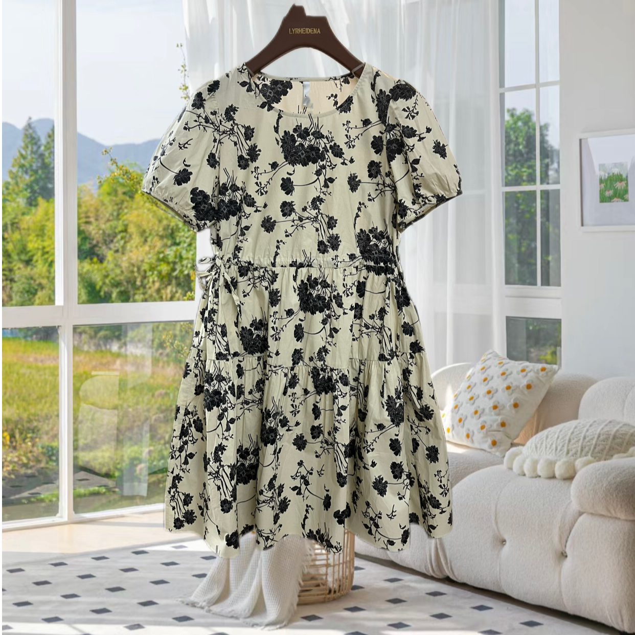 M076 一百棉宽松舒适高收腰显瘦印花女装连衣裙时尚休闲气质