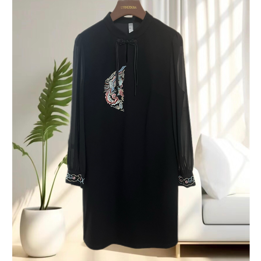 M26A-011 萌其美品牌女装2024秋季上新国风宽松休闲连衣裙气质