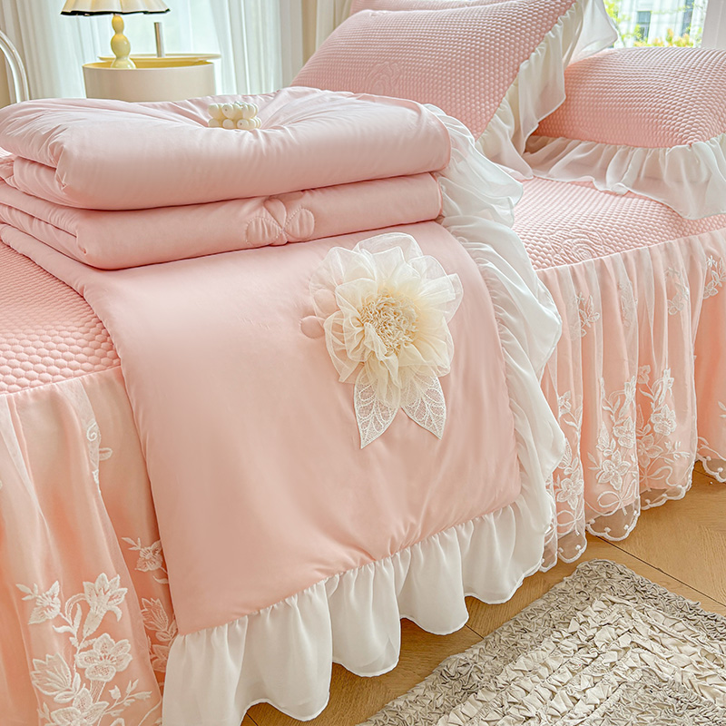 公主风冰丝凉席夏凉被四件套床裙款冰豆豆可机洗空调席防滑床罩3