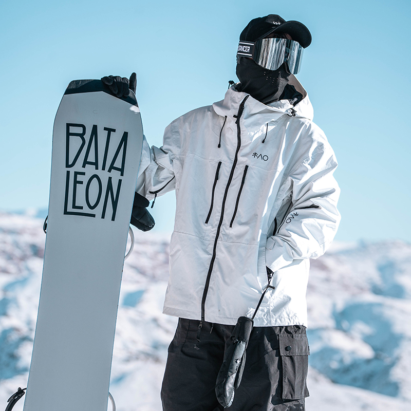 雪否 白色3L防水防风耐磨滑雪外套全压胶oversize单板滑雪服加绒