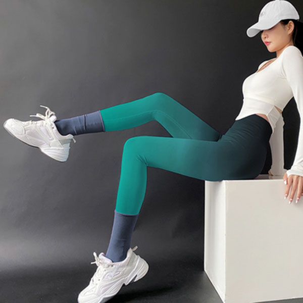 渐变色紧身翘臀网红高腰收腹提臀运动健身瑜伽裤女跑步速干蜜桃裤