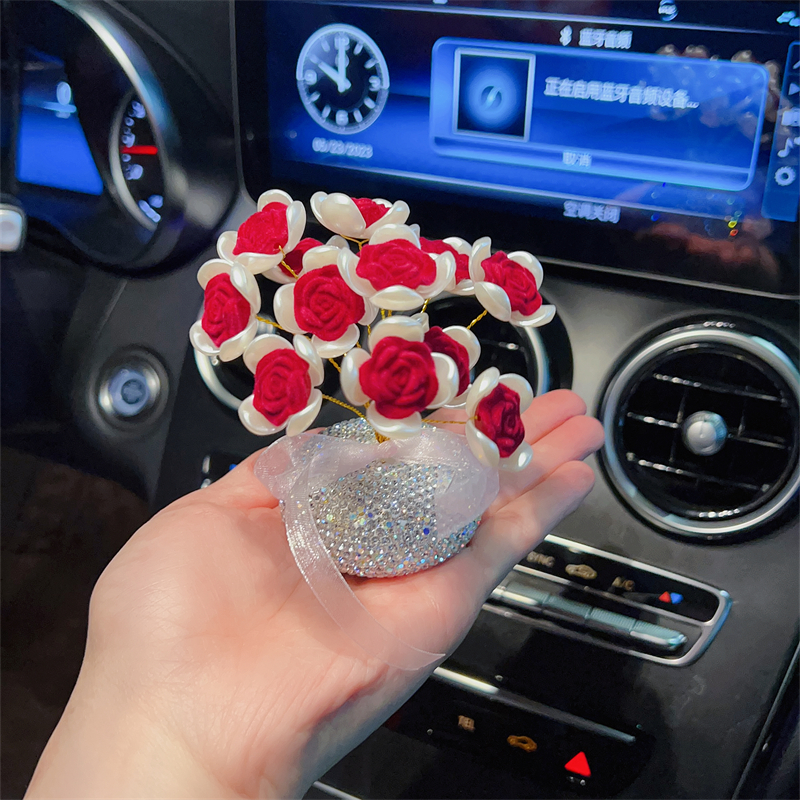 创意仿真永不凋零手工自制玫瑰花汽车摆件车载摆件香薰
