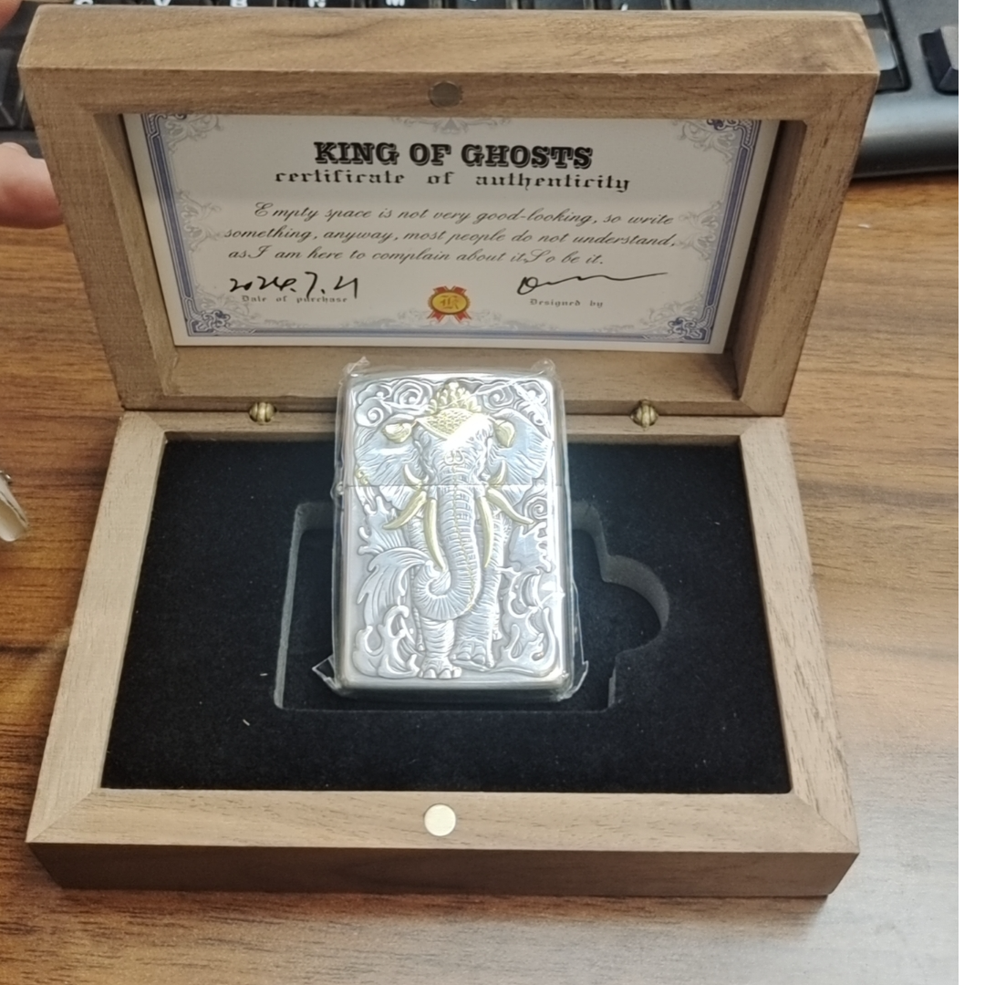 zippo正品打火机盔甲镜面镀银鎏金鬼王六牙象男士 个性防风004719