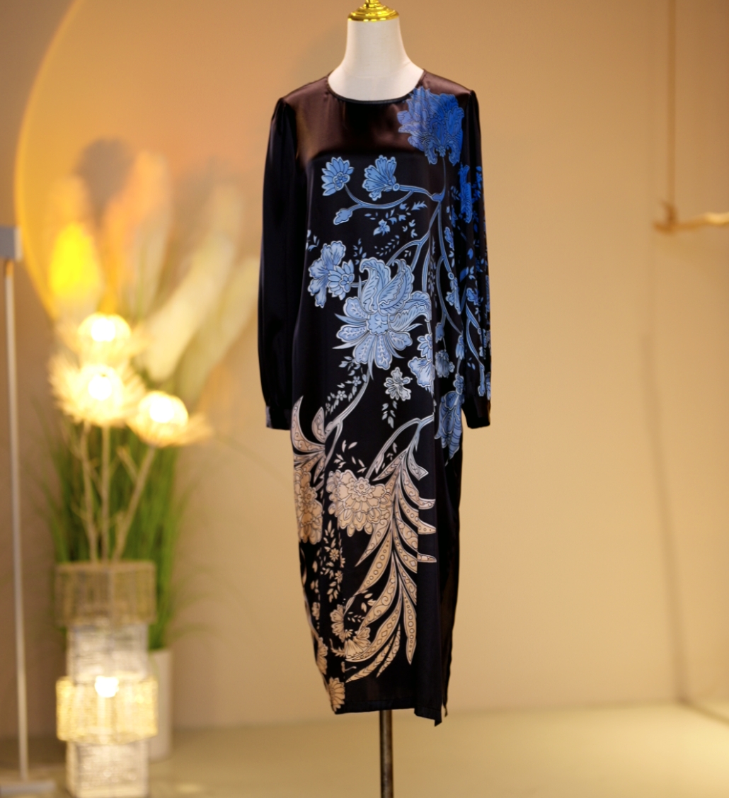 【凤尾花】桑蚕丝高定时尚气质减龄连衣裙2312043