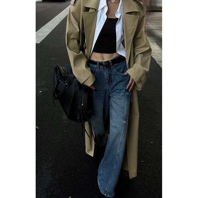 【牛仔裤分割】痞帅炸街风复古水洗分割百搭显瘦直筒阔腿牛仔裤长裤