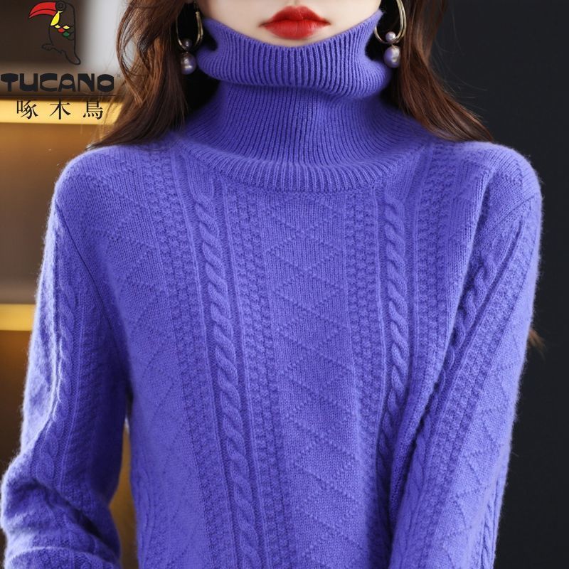 冬款加厚保暖高领羊绒衫时尚百搭毛衫绞针织毛衣打底衫