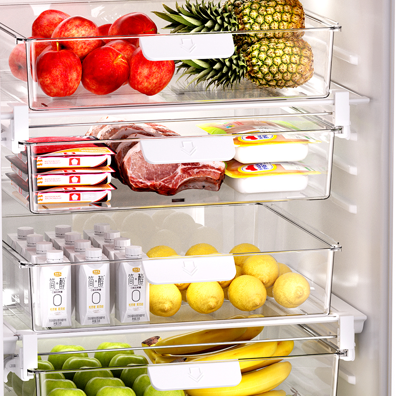 冰箱食物收纳盒悬挂置物架抽屉式家用冷藏保鲜塑料透明整理盒挂篮