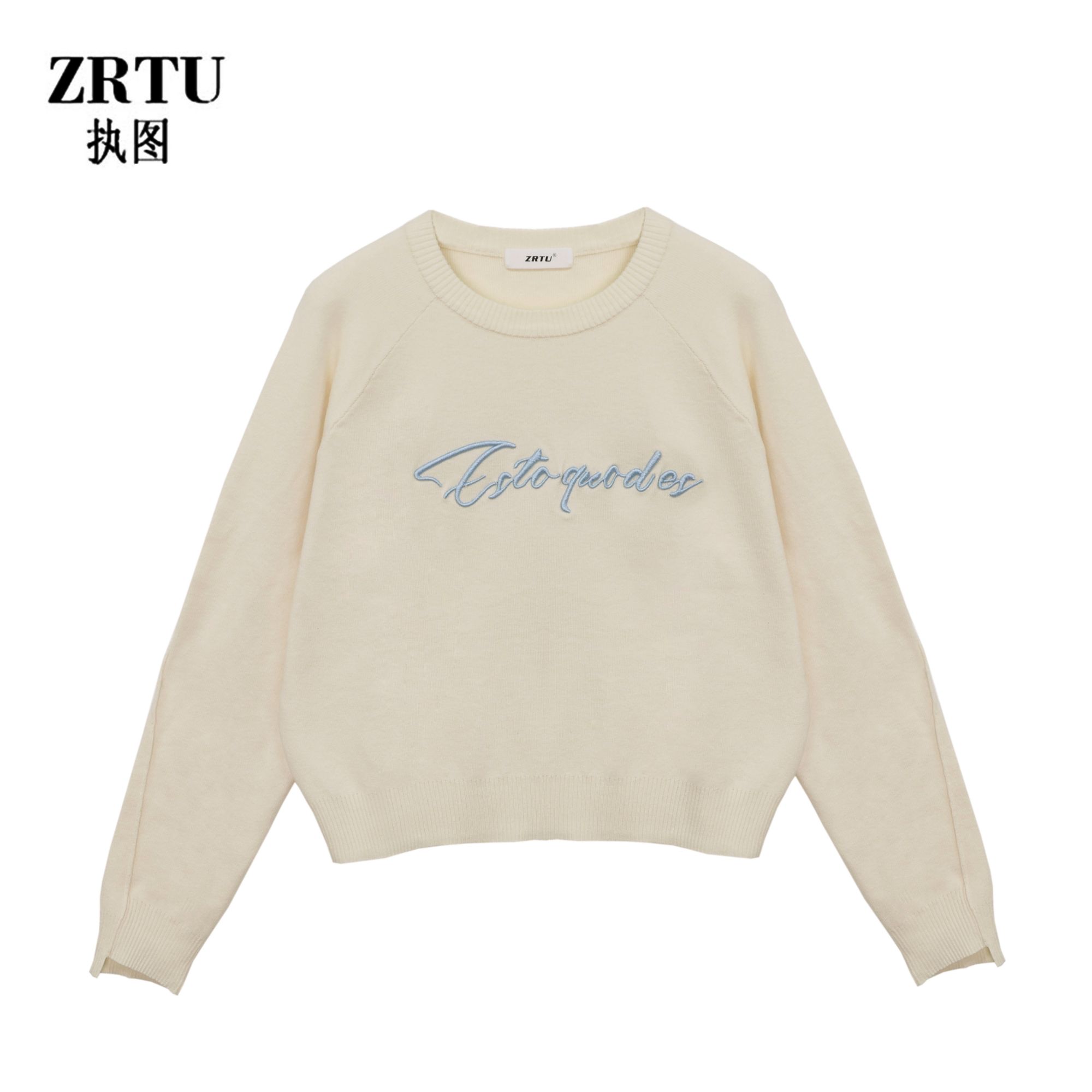 ZRTU/执图新款美式复古高级感字母刺绣针织套头毛衣