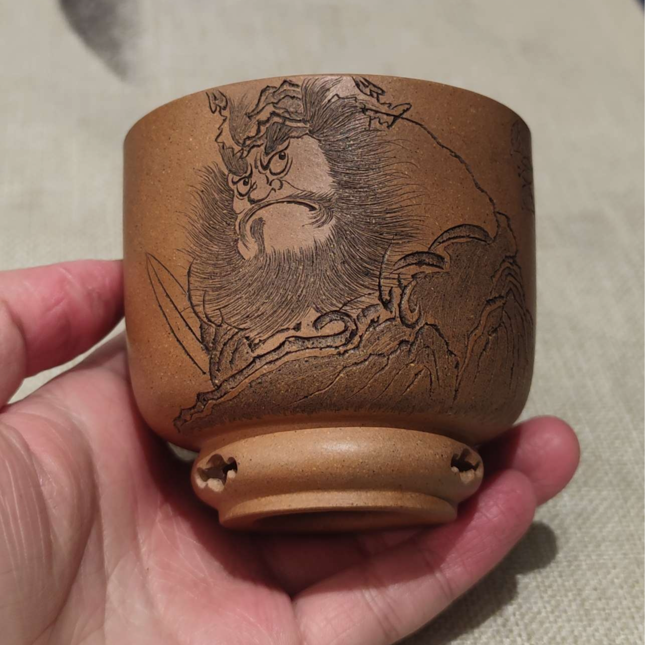 《凝瑞集福》钟馗全手工刻绘精品高端紫砂主人杯大容量纯手工手绘