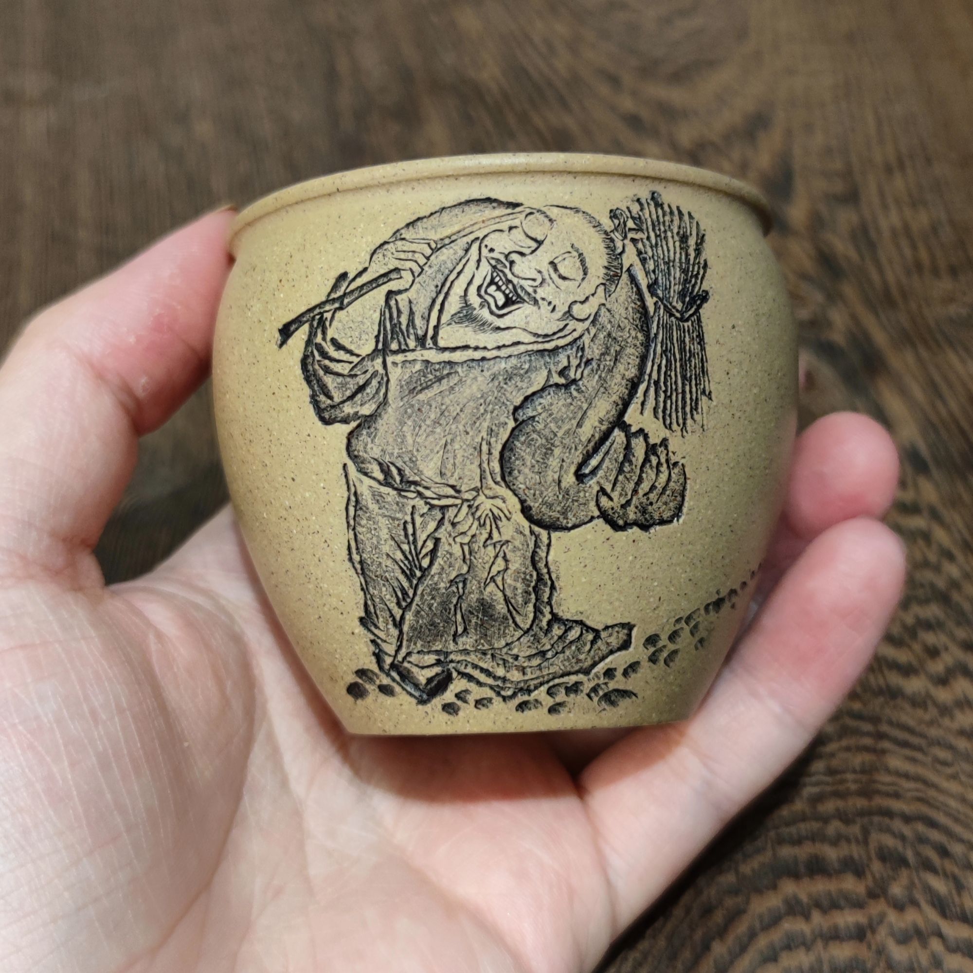 《逍遥》人物全手工刻绘精品紫砂主人杯茶杯品茗杯宜兴原矿段泥