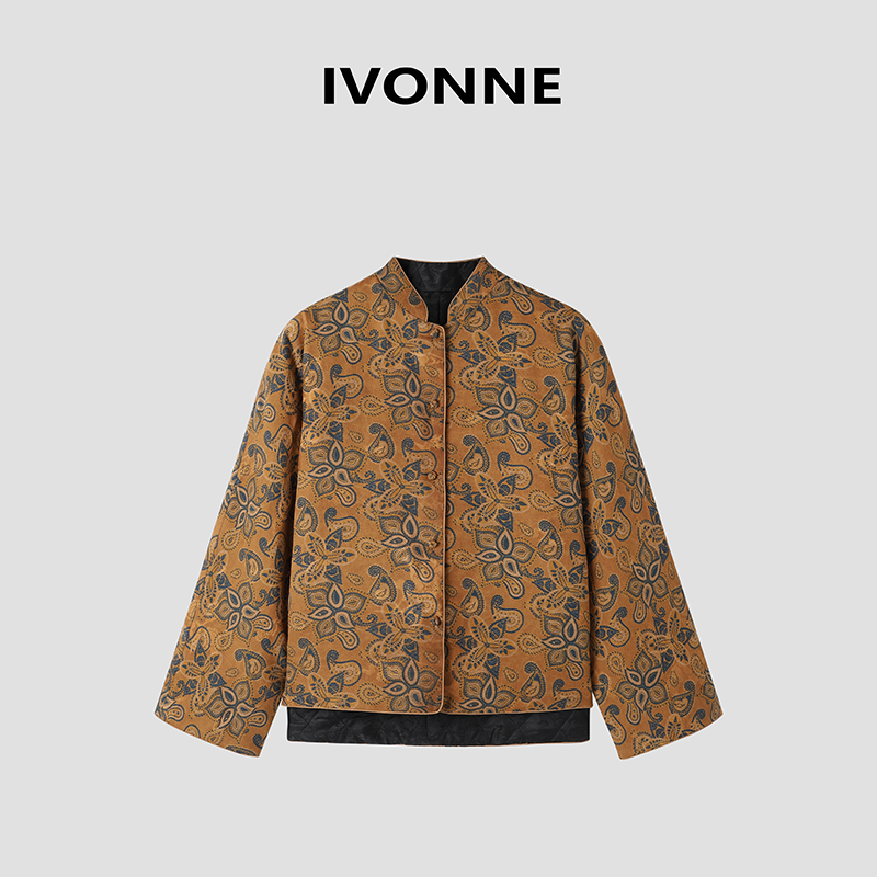 IVONNE｜玉叶金枝 老料香云纱 2024秋冬新品 100桑蚕丝 新中式棉服