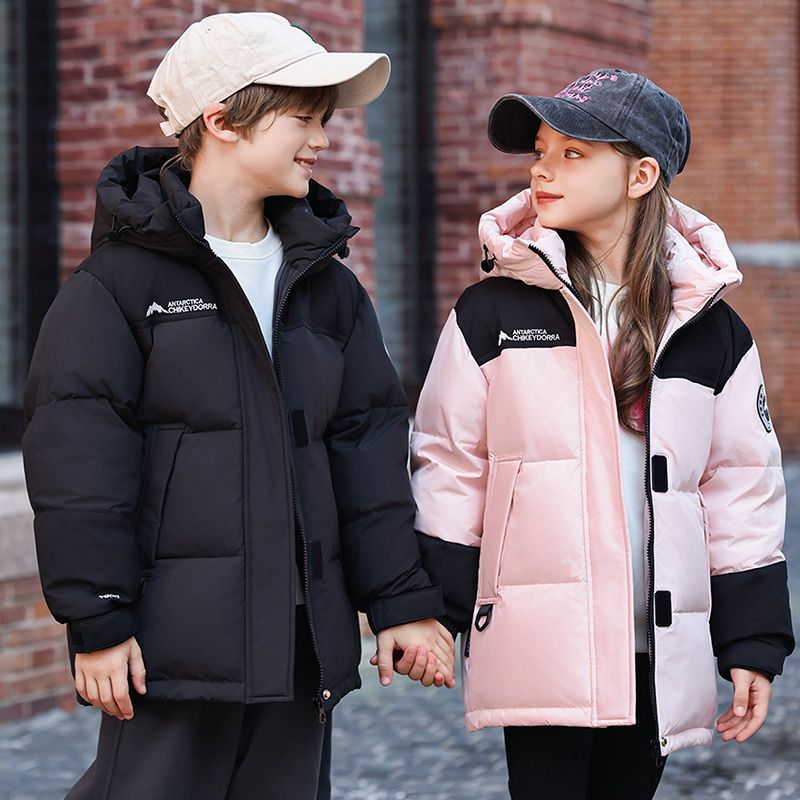 巴拉中大童儿童羽绒服男童女童中长款2024新款洋气冬季宝宝外套