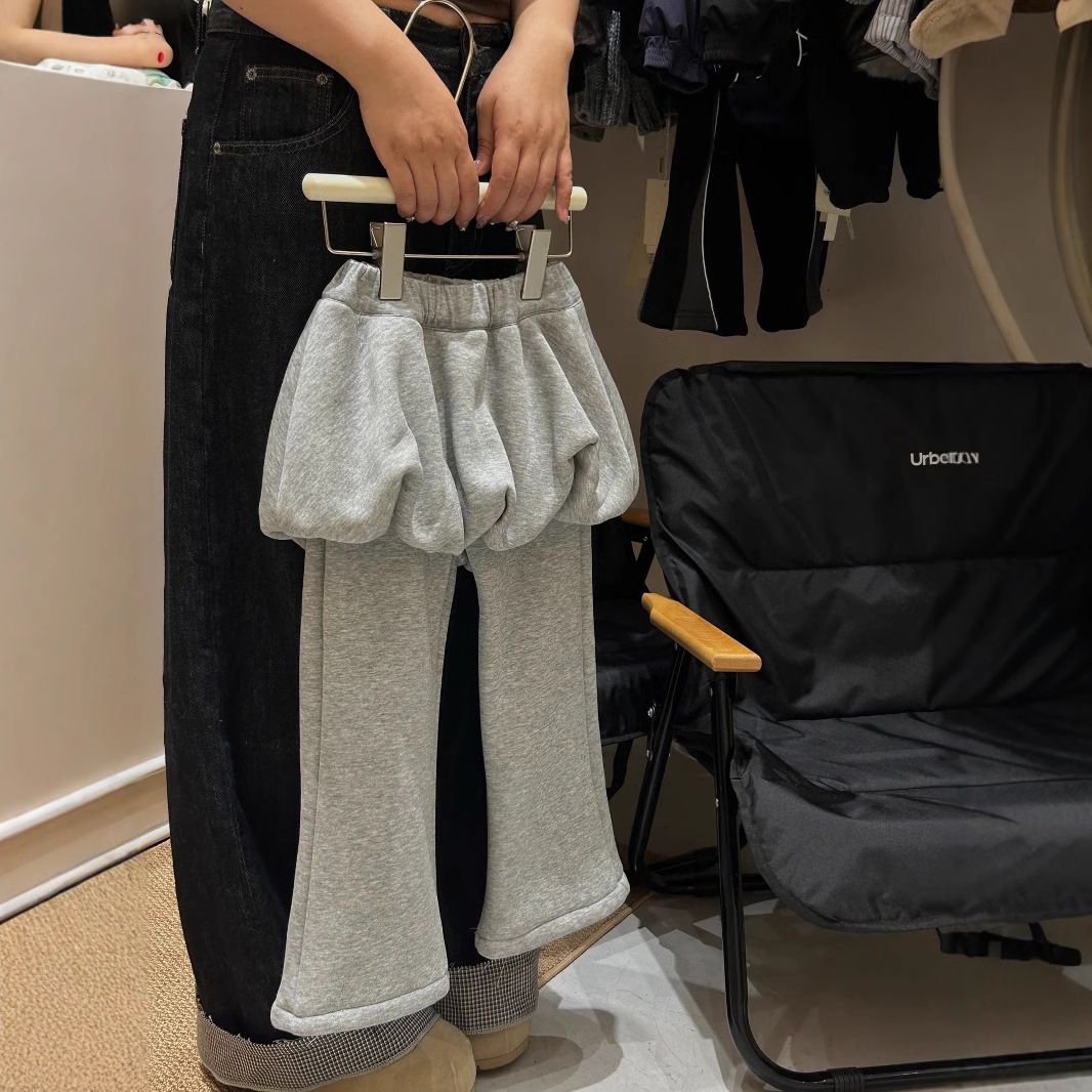 韩国童装女童屁帘卫裤2024秋冬款女宝时髦加绒休闲花苞裙喇叭裤子