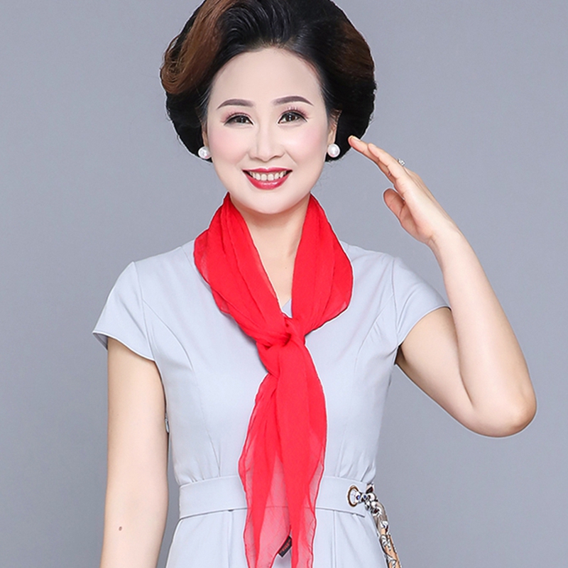 新款小方巾女仿真丝纯色围巾薄款纱巾丝巾正方形夏季百搭中老年