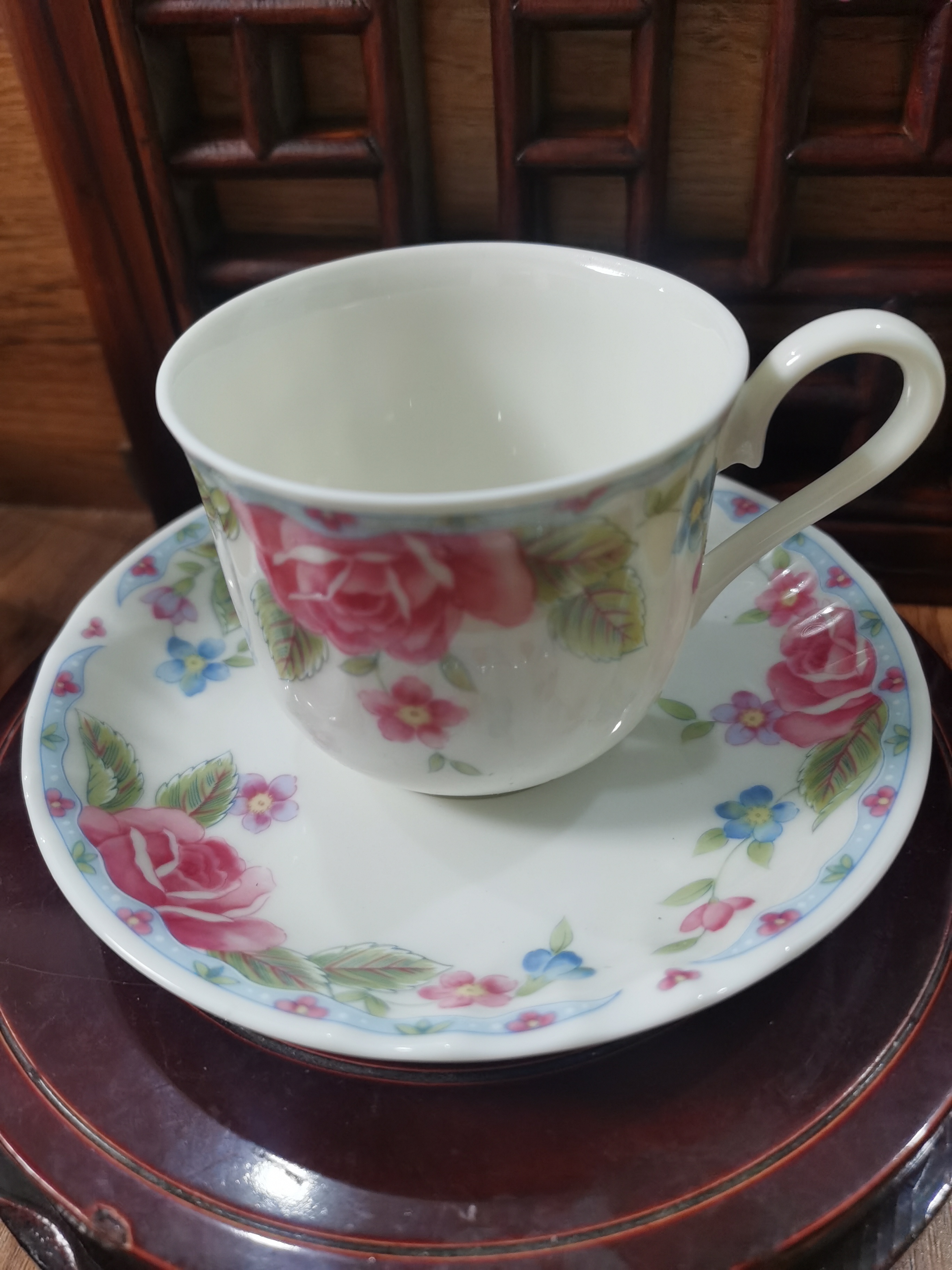 绿叶大粉花质感骨瓷咖啡杯茶