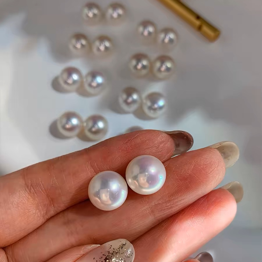 LIOMEXUN 11mm纯天然淡水珍珠925银耳钉气质百搭复古简约优雅