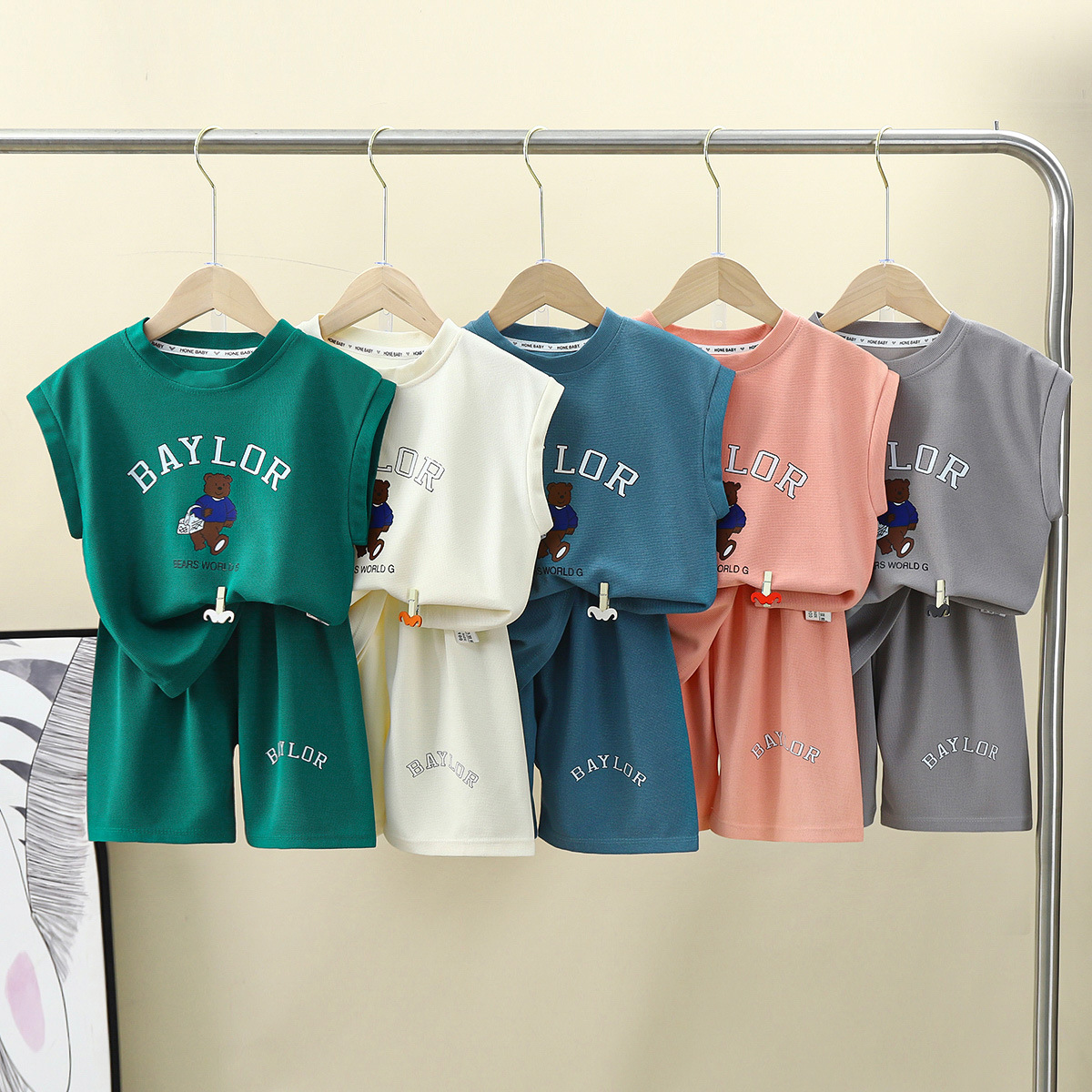 男童背心套装2025新款华夫格上衣无袖短裤宝宝夏季儿童薄款夏装潮