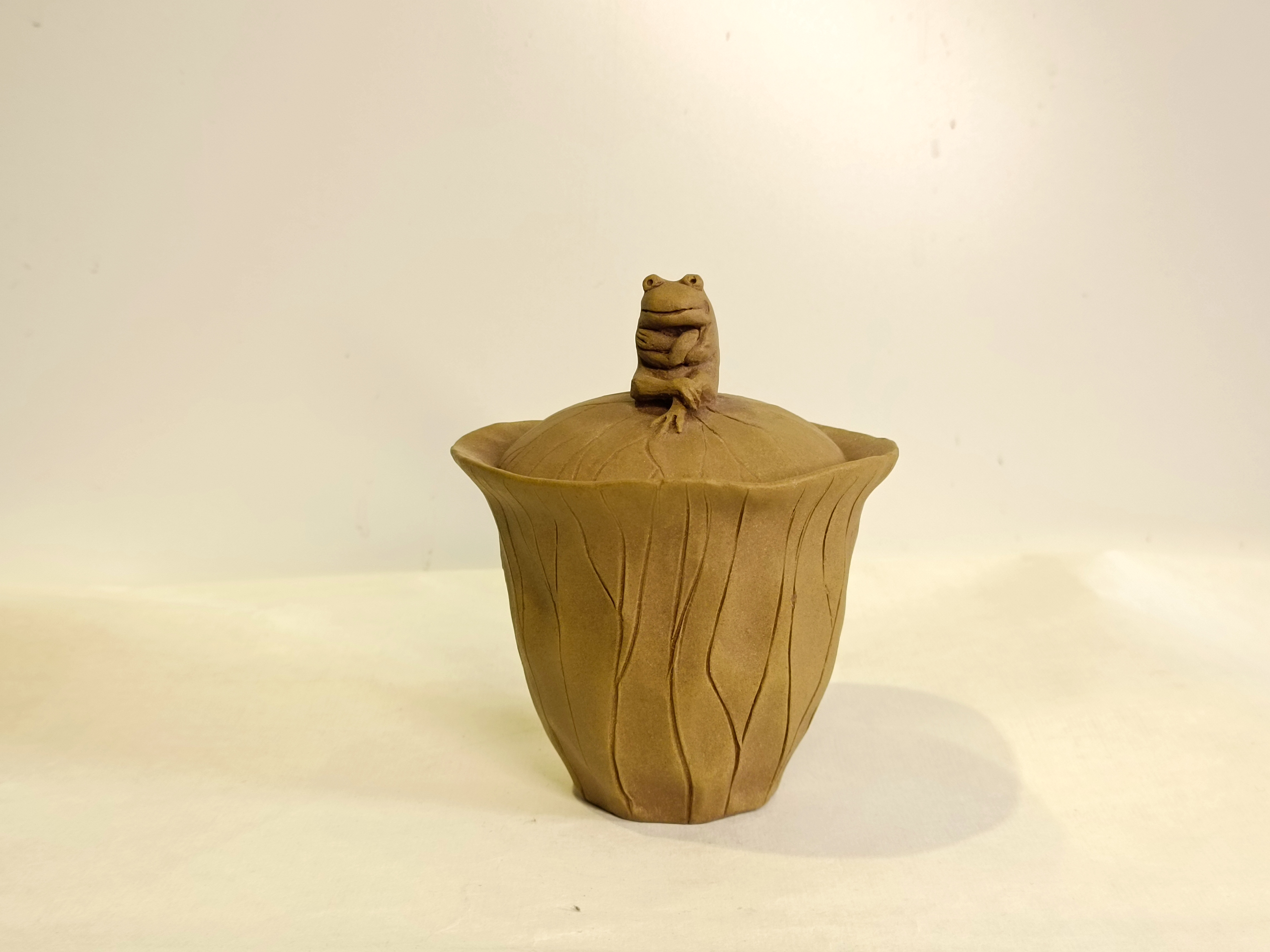 九曲蕴陶黄河泥陶手捏蛙荷盖碗纯手工精致全手工王超手作