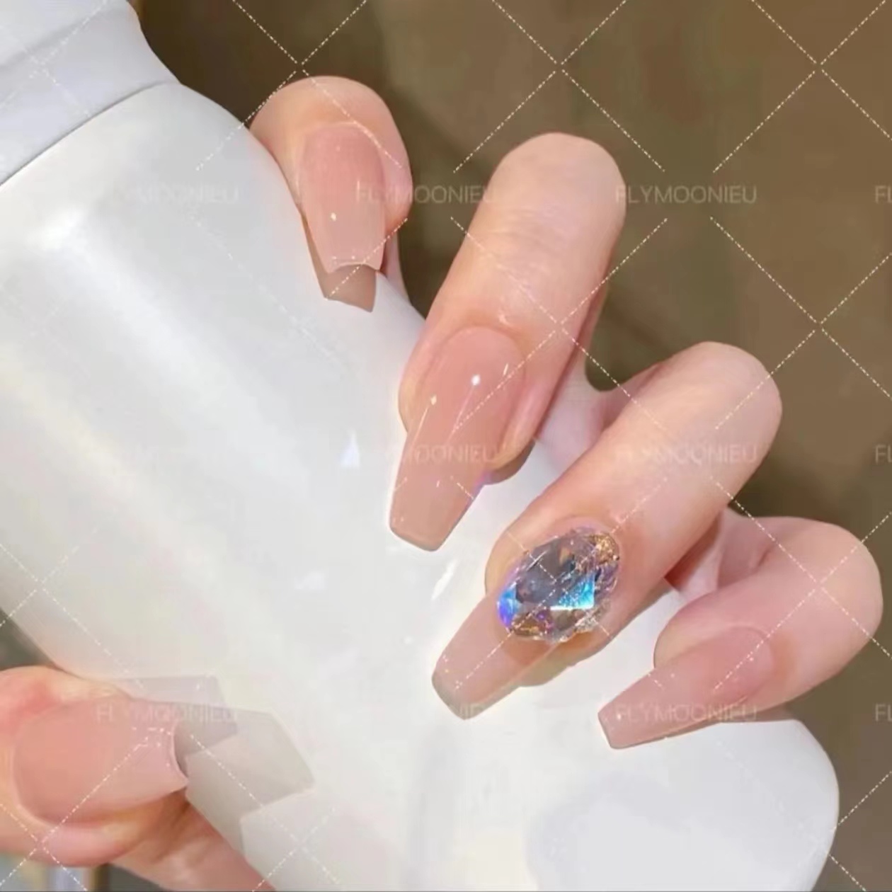 【名媛姐姐】纯手工穿戴美甲高级奶茶裸色温柔裸色k9钻