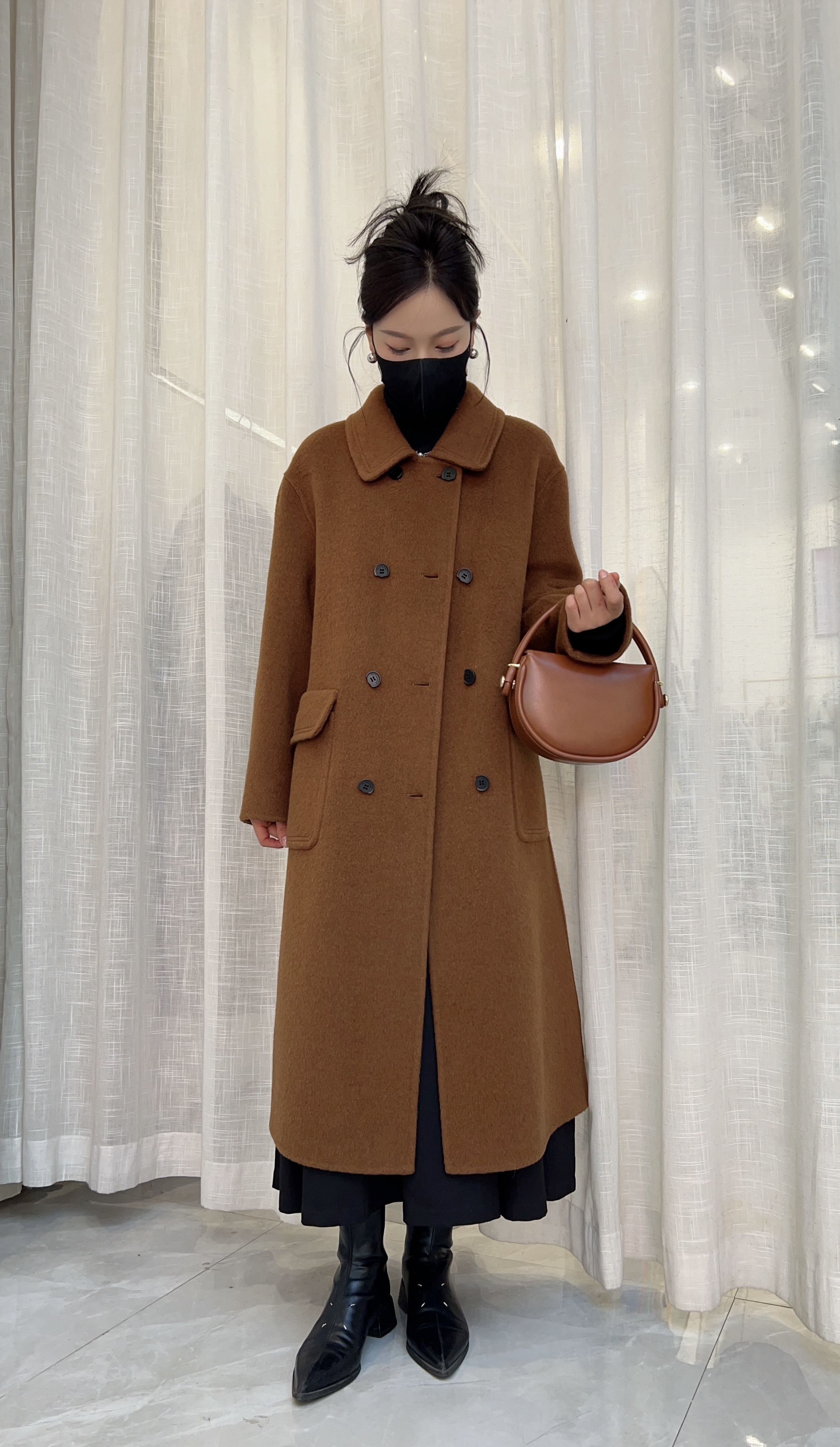 2024秋冬新款韩系时尚百搭骆驼绒桑蚕丝+绵羊毛大衣外套/23869