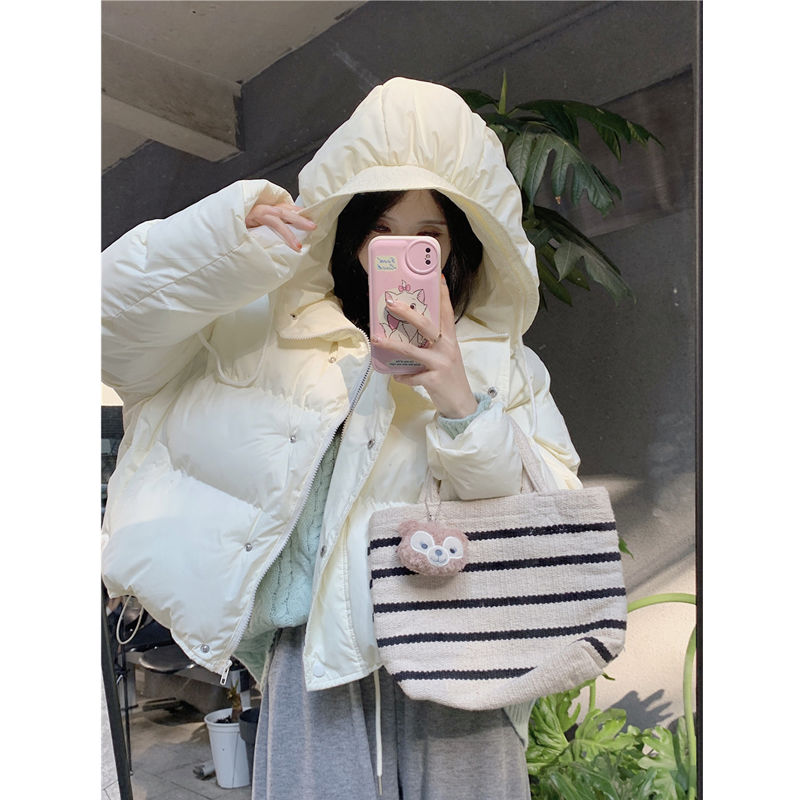 加厚短款抽绳棉服外套女冬季2023新款甜美可爱减龄面包服长袖棉衣