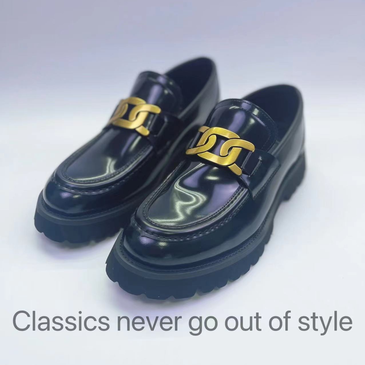 新款潮流乐福鞋链条扣厚底男皮鞋轻便一脚蹬休闲鞋透气开边珠牛皮