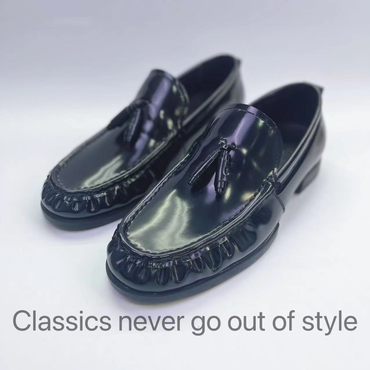 男鞋黑色时尚透气百搭男款驾车鞋开边珠头层牛皮乐福鞋休闲橡胶底