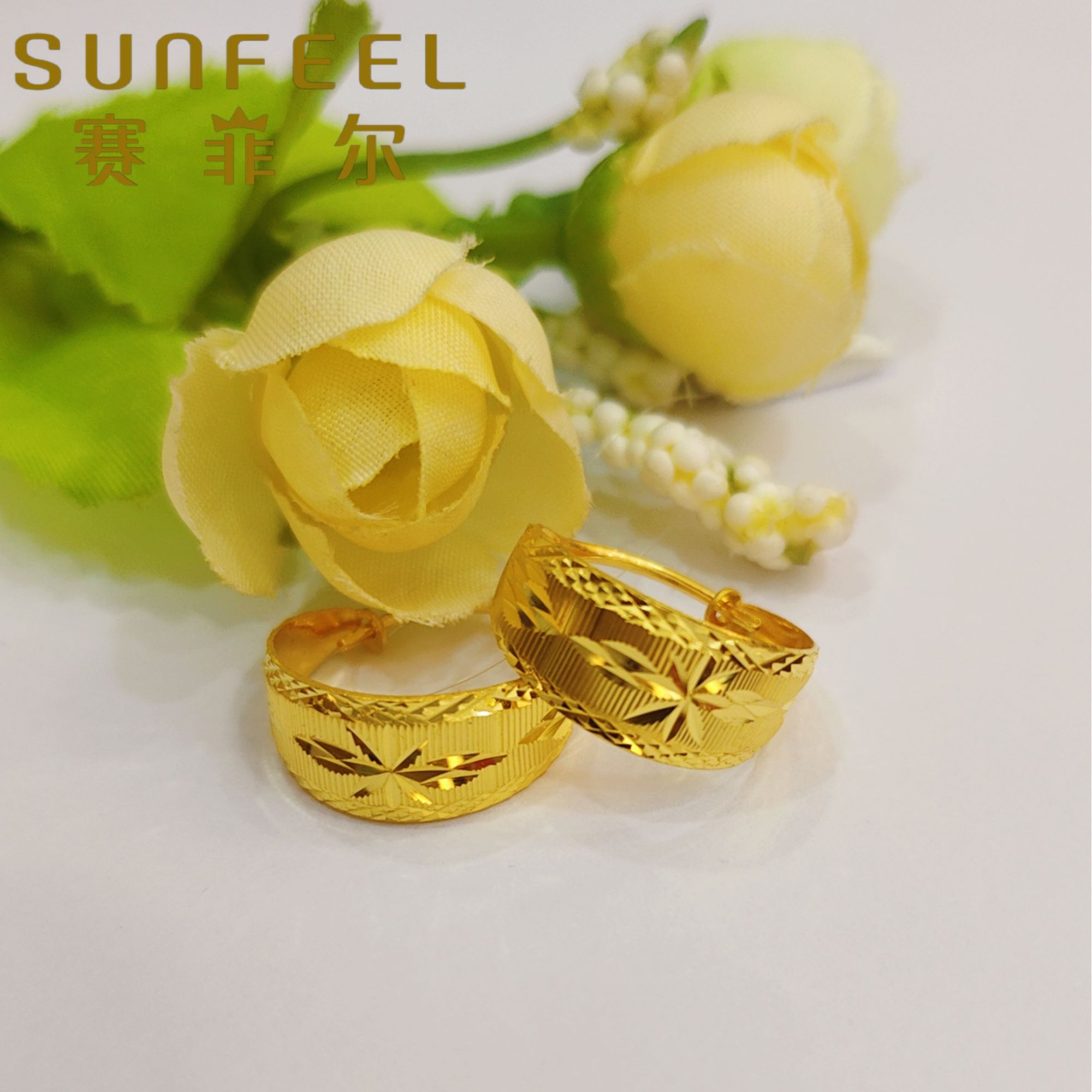 赛菲尔万足®足金大气妈妈款耳环蛇肚车花黄金耳环送礼物送长辈