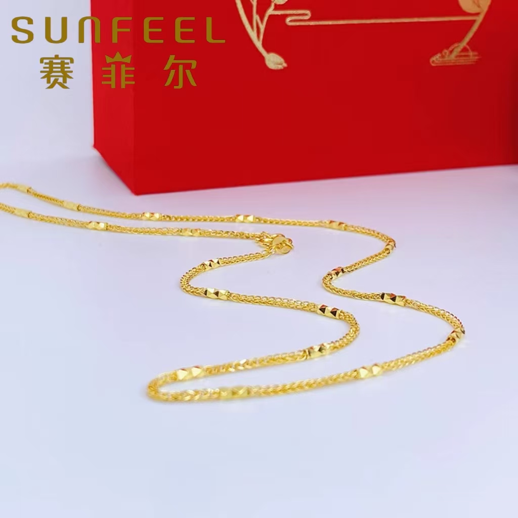 赛菲尔足金999肖邦间竹节黄金项链间车花柱潮流个性时尚送礼物5G