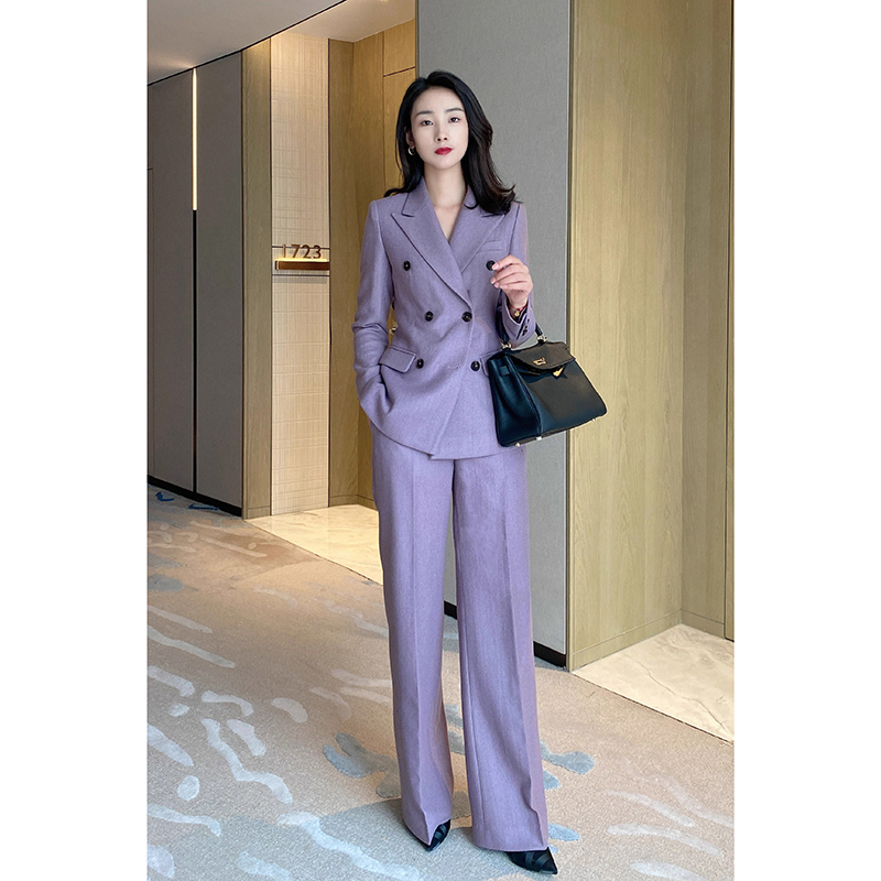 2025秋冬季高级紫色气场全开职业正装OL通勤西装套装直筒裤两件套