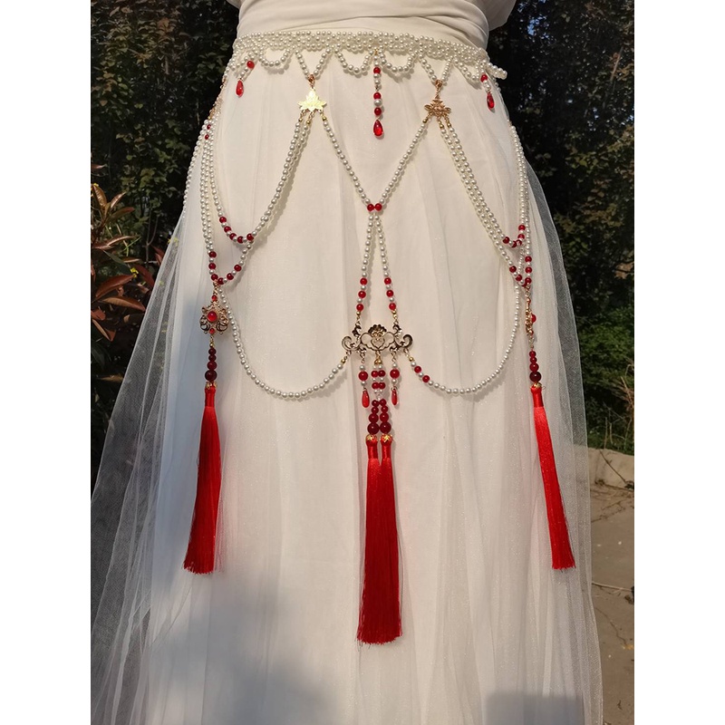 绛尾儿 亲子款长流苏珍珠腰链 原创唐风坦领汉服配饰古风腰饰女童