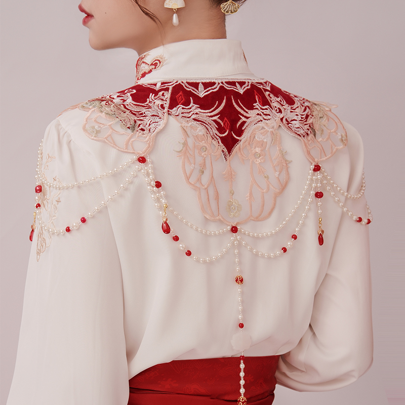 绛尾儿 刺绣仿珍珠云肩 旗袍汉服马面裙配饰新中式国风流苏披肩女