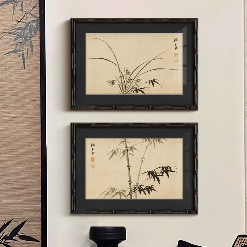 墨竹幽兰》法式复古中国风客厅装饰画东方禅意新中式卧室书房挂画