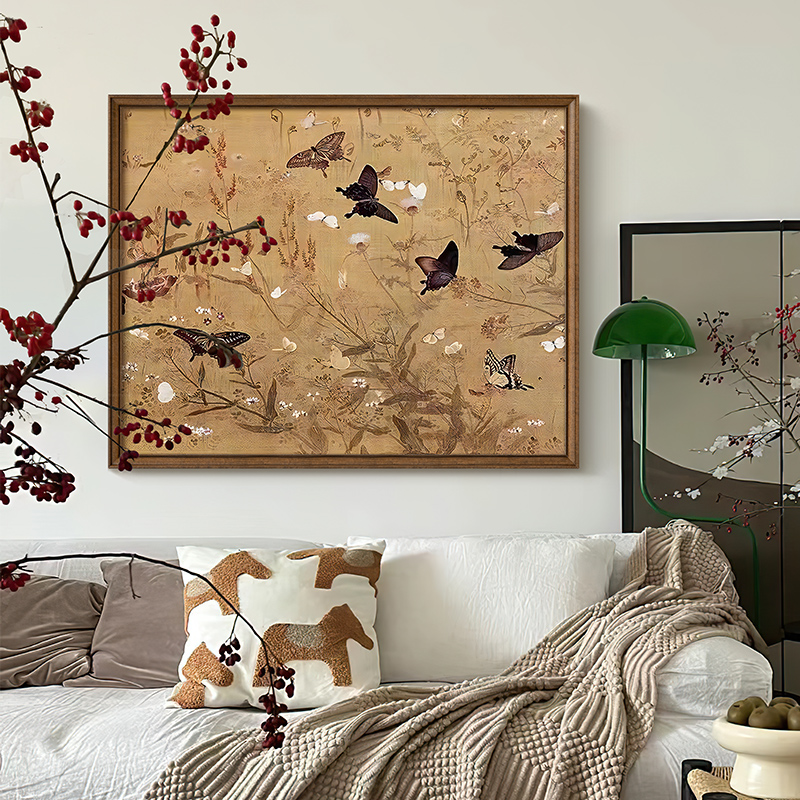 百蝶图》法式中国风客厅沙发背景墙装饰画新中式玄关斗柜卧室挂画