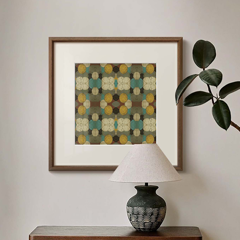 圆月映辉》法式中古风抽象艺术装饰画美式客餐厅玄关复古软装挂画