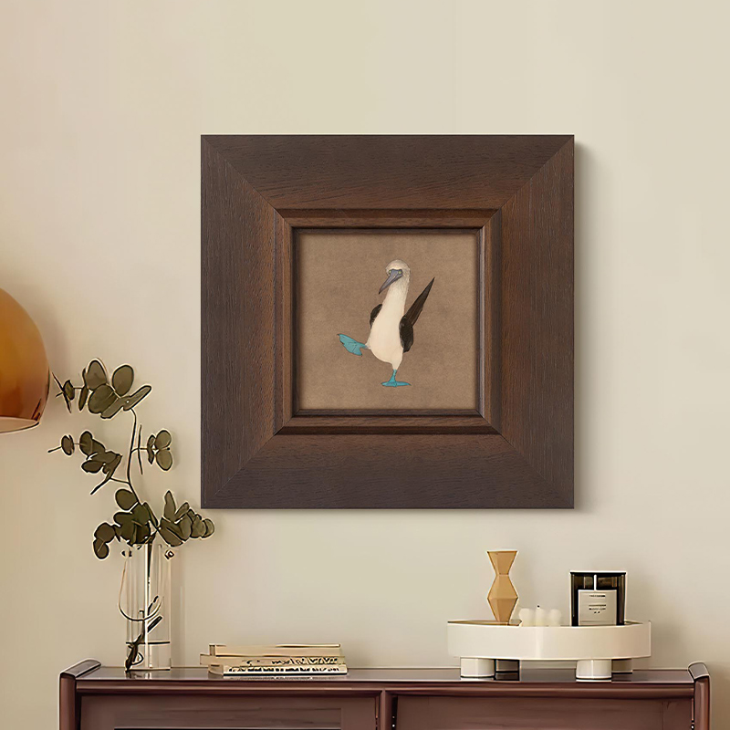 蓝脚鲣鸟法式小众中古风客厅装饰画北欧复古餐厅卧室趣味动物挂画