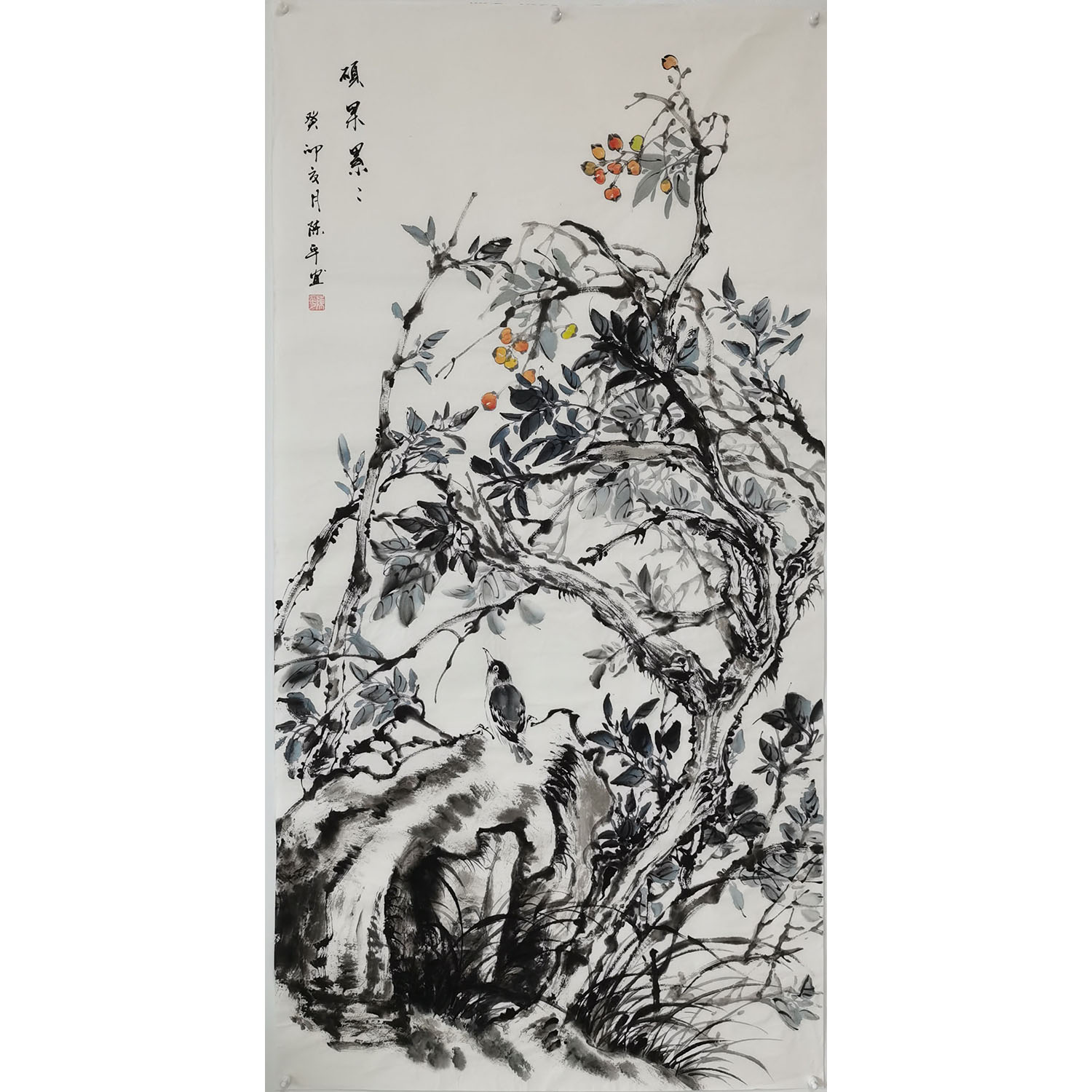陈平老师纯手绘国画写意花鸟丹顶鹤梅花鹿牡丹四尺整张138X69cm