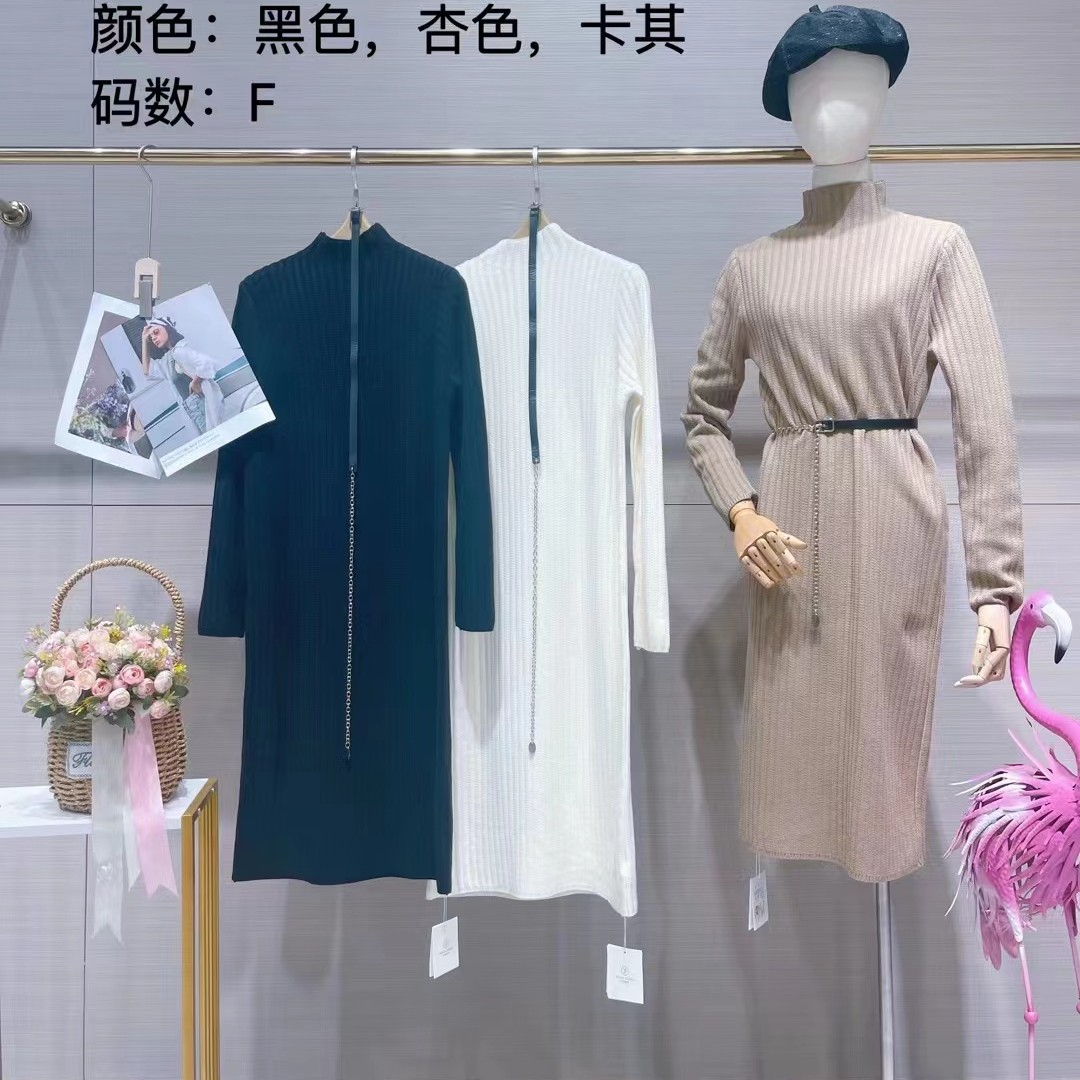 纤纤秋冬黑色气质女装修身网红毛衣长裙