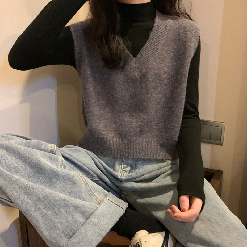 毛衣马甲背心女秋冬新款2022小个子坎肩叠穿v领针织马夹短款外穿
