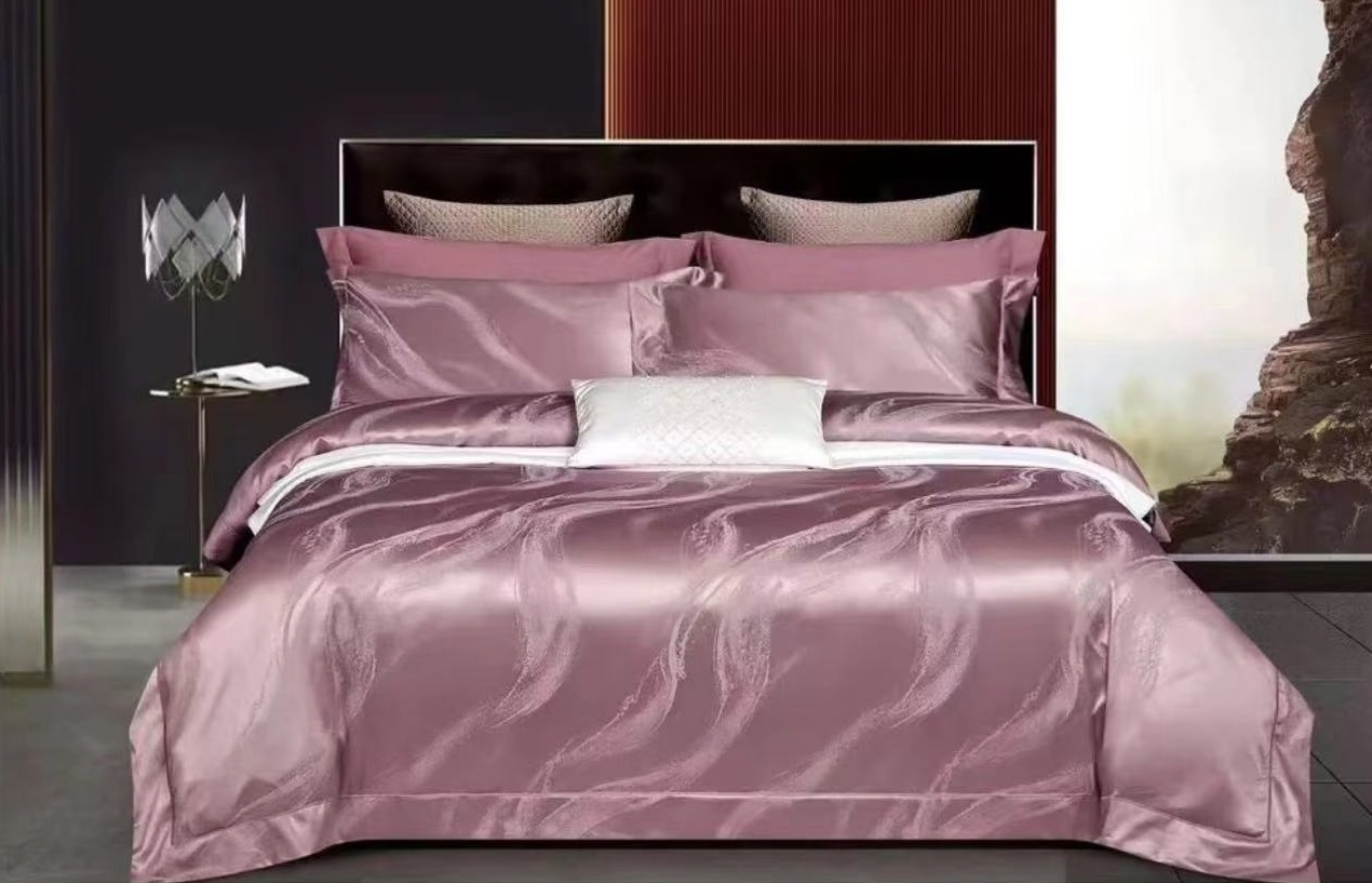 可可都市-豆沙-全棉轻奢欧式简约贡缎提花宽边四件套-【M278】